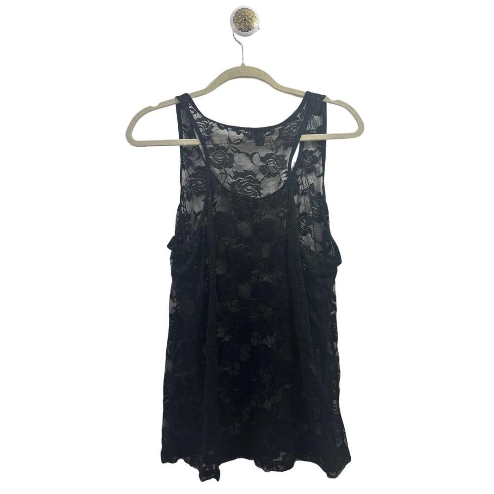 Feather Tank Top Womens Size 2X Black Sleeveless Lace Floral Pattern - Picture 5 of 5